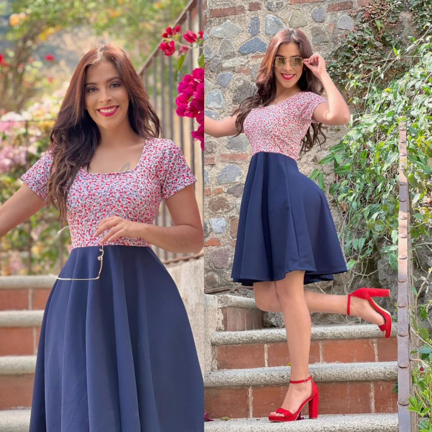 Vestido tipo A print escote recto