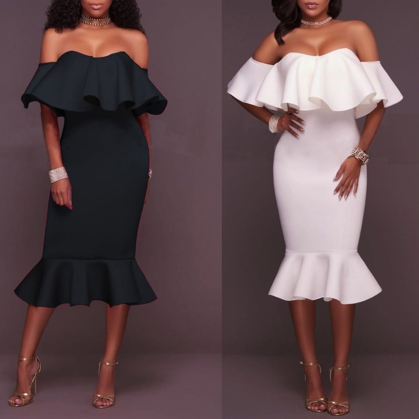 Vestido midi hombro caido 1