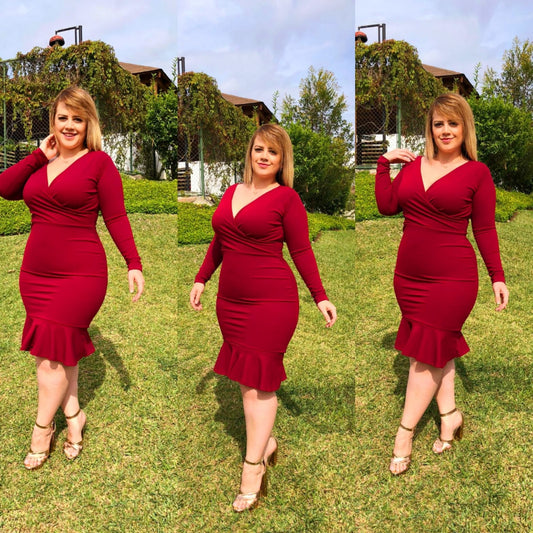 Vestido corto Tubular escote en V con mangas 3
