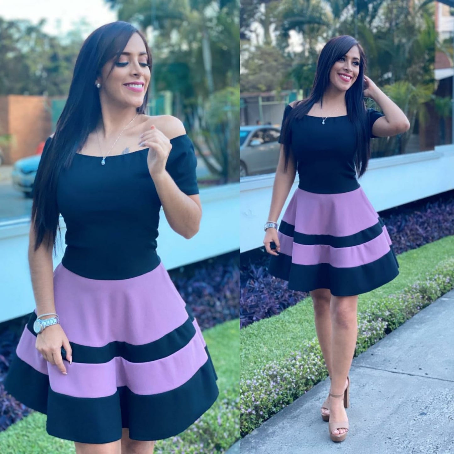 Vestido corto tipo A hombro caido