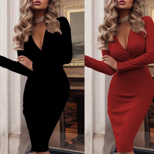 Vestido midi Tubular escote en V manga larga 2