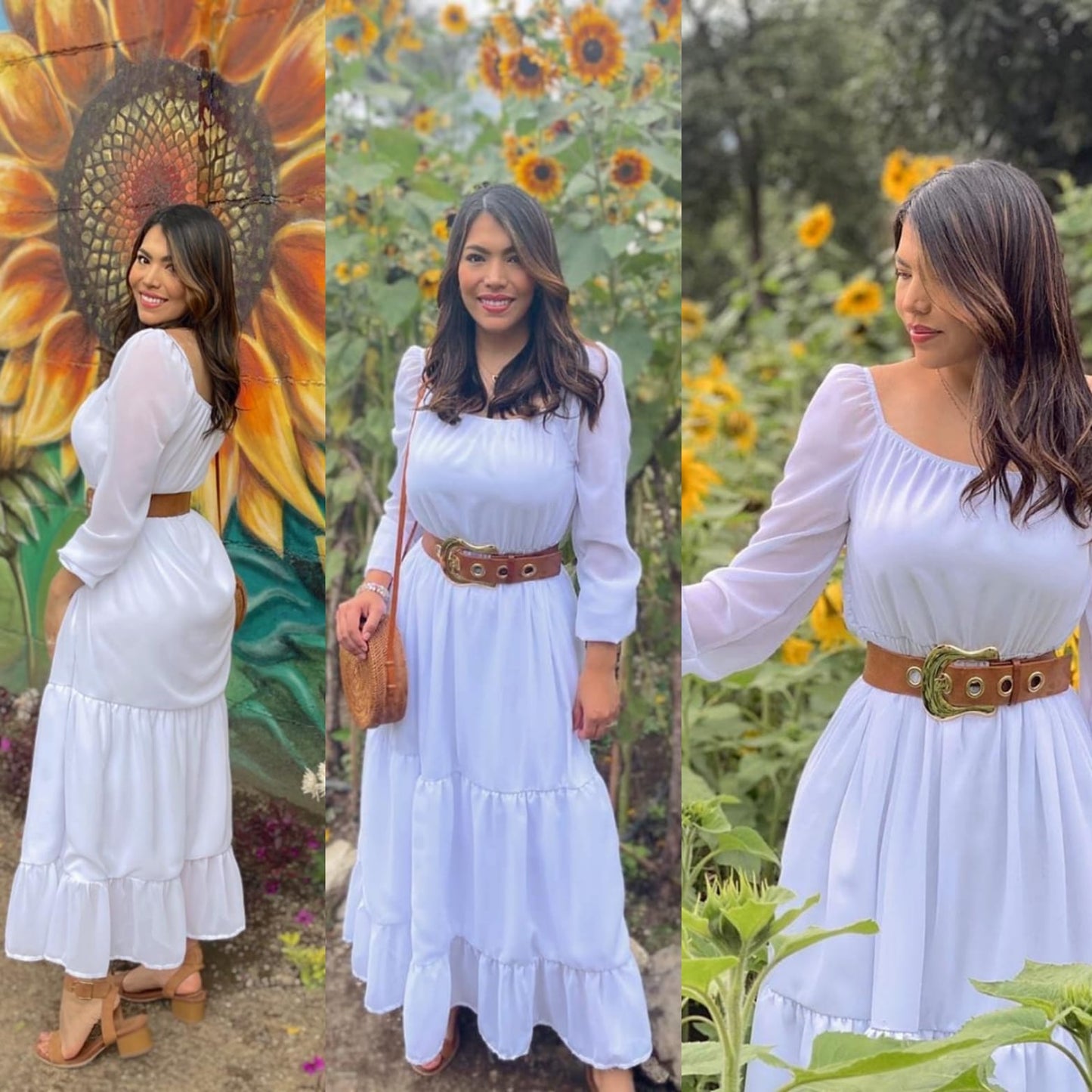 Vestido largo tipo A manga larga