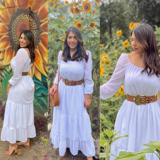 Vestido largo tipo A manga larga