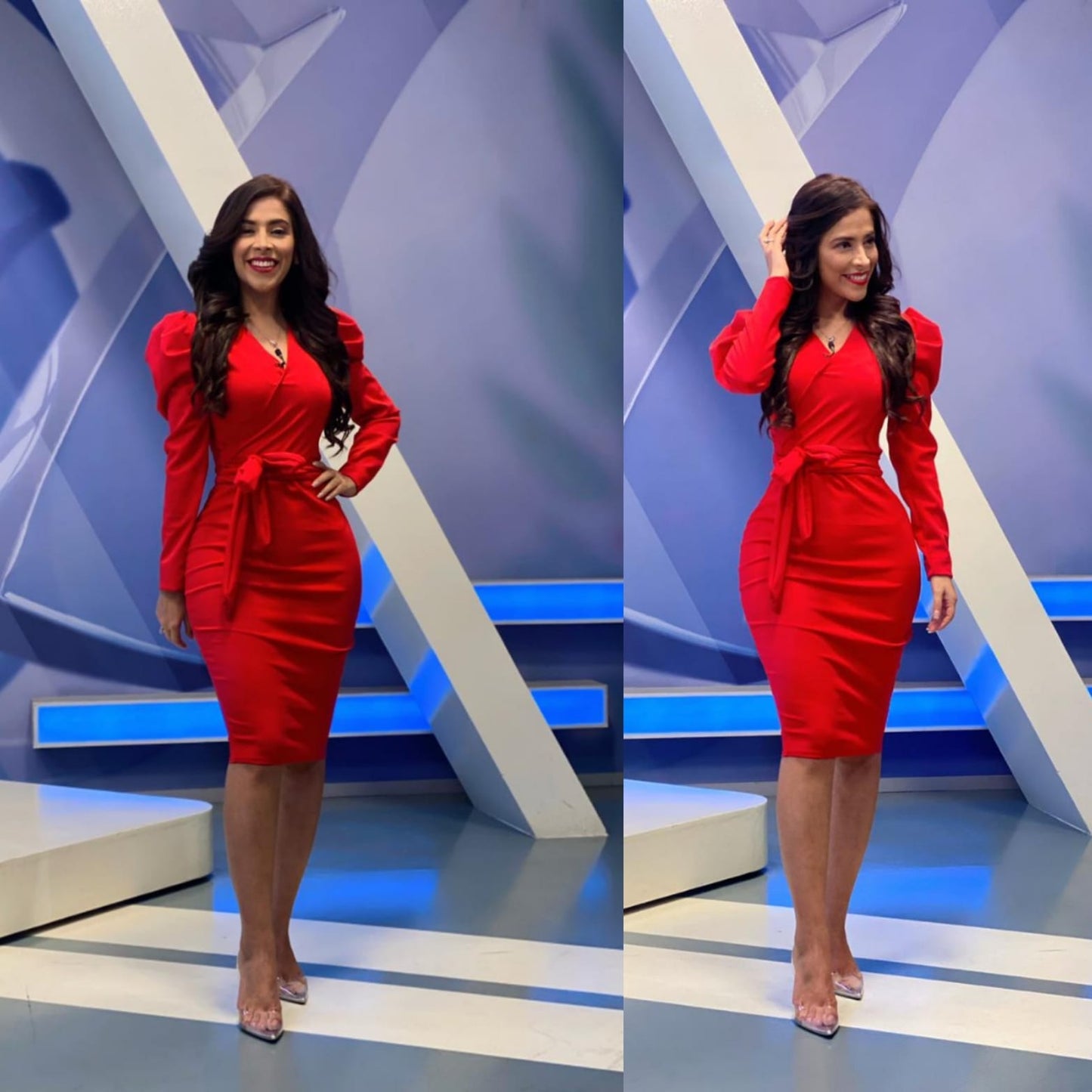 Vestido midi Tubular escote en V manga larga